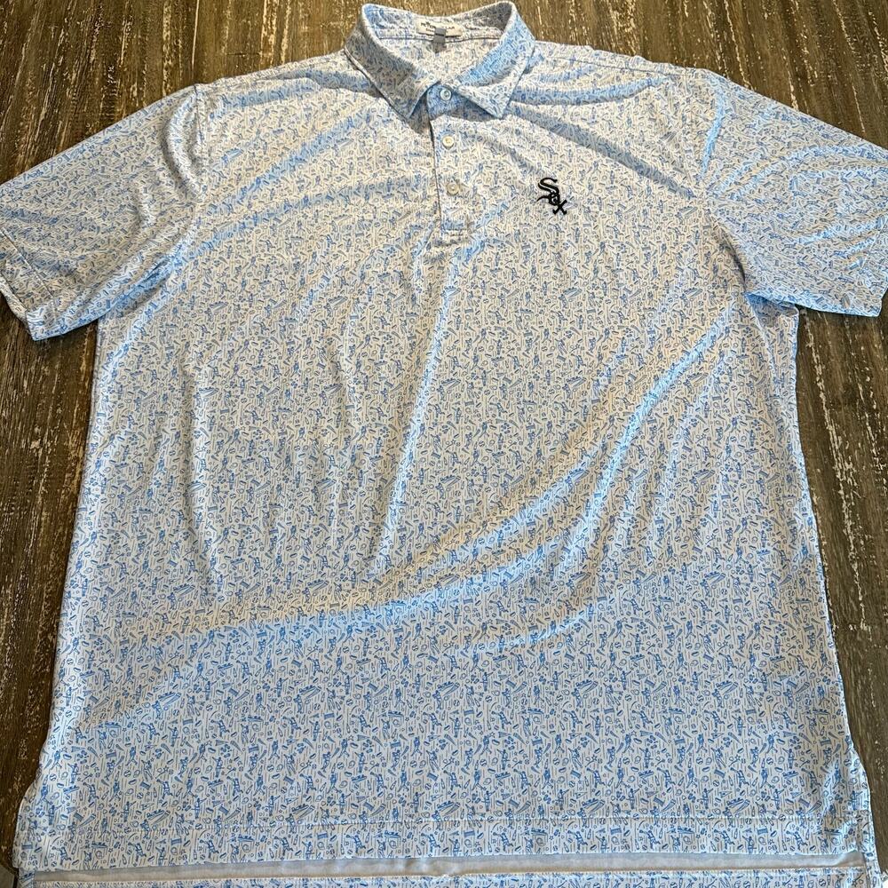 Peter Millar Chicago White Sox Baseball Polo Shirt Diamond AOP Poly Mens Size L